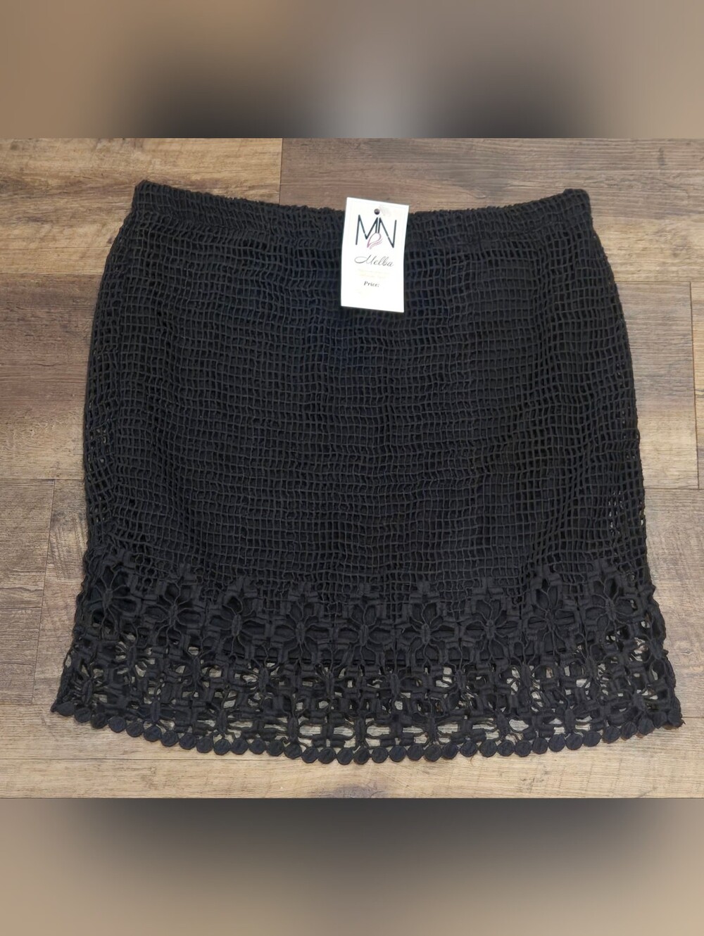 Cotton Candy Black Crochet-Hem Smocked Mini Skirt